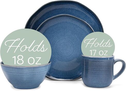 Elanze Designs Reactive Glaze Farmhouse Rustic Boho Ceramic Stoneware Dinnerware 16 Piece Plate Bowl Mug Dish Set - Service for 4, Ice Blue in Kuwait