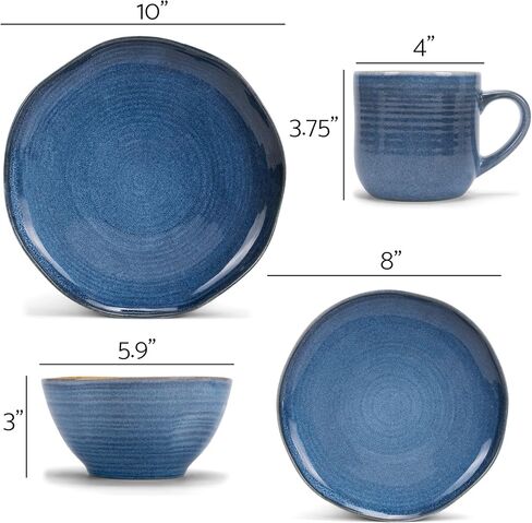 Elanze Designs Reactive Glaze Farmhouse Rustic Boho Ceramic Stoneware Dinnerware 16 Piece Plate Bowl Mug Dish Set - Service for 4, Ice Blue in Kuwait