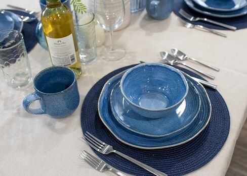 Elanze Designs Reactive Glaze Farmhouse Rustic Boho Ceramic Stoneware Dinnerware 16 Piece Plate Bowl Mug Dish Set - Service for 4, Ice Blue in Kuwait