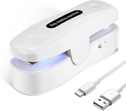 2 In 1 Mini Bag Sealer with Cutter, Rechargeable Heat Sealer, Portable Snack Bag Sealer for Plastic Bag Food Storage - White in Saudi Arabia