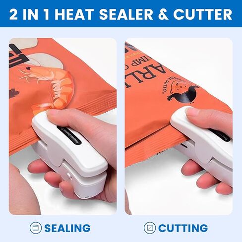 2 In 1 Mini Bag Sealer with Cutter, Rechargeable Heat Sealer, Portable Snack Bag Sealer for Plastic Bag Food Storage - White in Saudi Arabia
