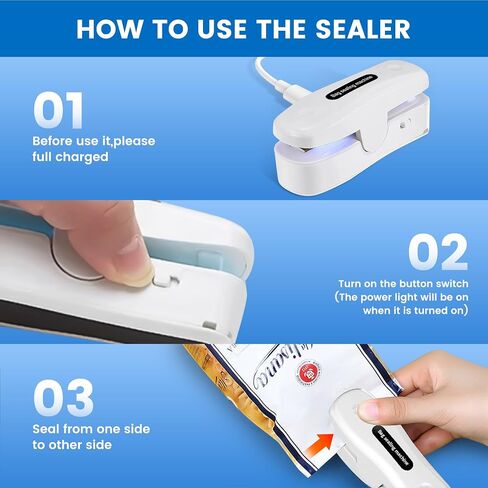 2 In 1 Mini Bag Sealer with Cutter, Rechargeable Heat Sealer, Portable Snack Bag Sealer for Plastic Bag Food Storage - White in Saudi Arabia