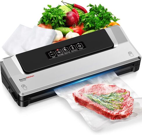 Bonsenkitchen Vacuum Sealer Machine Multi-Functional Food Sealer with 10 Vacuum Bags, Fast-Compact Design, External Vacuum System & Accessory Tube for Freshness Preservation in Saudi Arabia