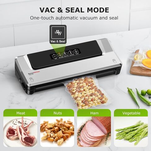 Bonsenkitchen Vacuum Sealer Machine Multi-Functional Food Sealer with 10 Vacuum Bags, Fast-Compact Design, External Vacuum System & Accessory Tube for Freshness Preservation in Saudi Arabia