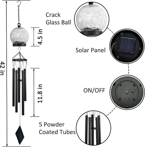 Garden Wind Chimes Outdoor, Solar Hanging Glass Ball Wind Chimes with 15 Twinkling LEDs 42 Inch Large with Unique Memorial Sympathy Wind Chime Outside Garden Décor as a Gift for Patio, Porch, Balcony in Saudi Arabia