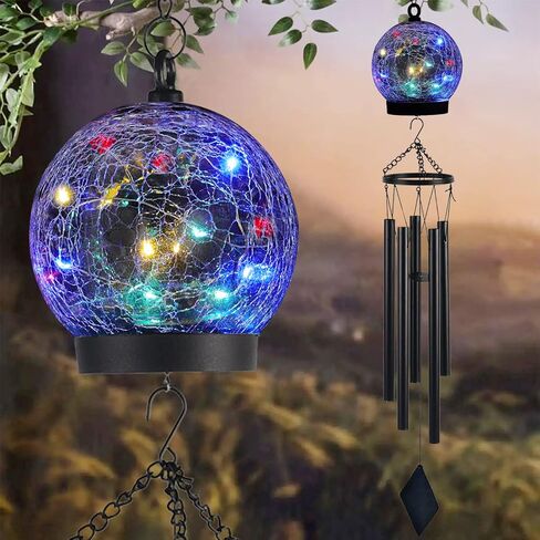 Garden Wind Chimes Outdoor, Solar Hanging Glass Ball Wind Chimes with 15 Twinkling LEDs 42 Inch Large with Unique Memorial Sympathy Wind Chime Outside Garden Décor as a Gift for Patio, Porch, Balcony in Saudi Arabia
