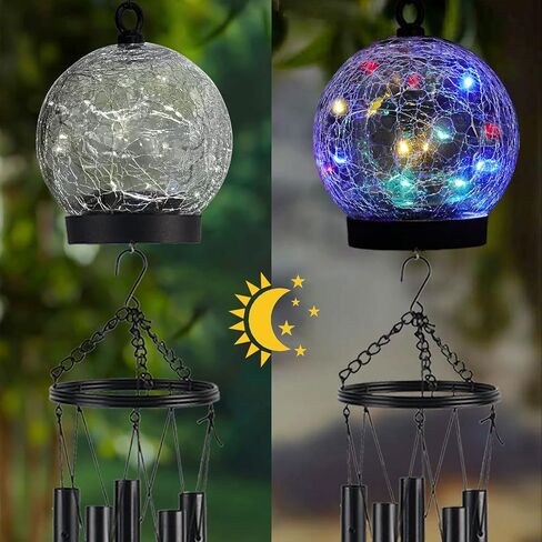 Garden Wind Chimes Outdoor, Solar Hanging Glass Ball Wind Chimes with 15 Twinkling LEDs 42 Inch Large with Unique Memorial Sympathy Wind Chime Outside Garden Décor as a Gift for Patio, Porch, Balcony in Saudi Arabia