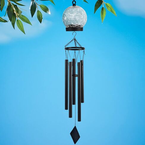 Garden Wind Chimes Outdoor, Solar Hanging Glass Ball Wind Chimes with 15 Twinkling LEDs 42 Inch Large with Unique Memorial Sympathy Wind Chime Outside Garden Décor as a Gift for Patio, Porch, Balcony in Saudi Arabia
