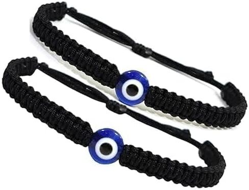 Evil Eye Bracelets for Women Men Handmade Braided Kabbalah Bracelet Good Luck Protection Bracelet Rope Cord Thread Friendship Adjustable String Minimalist Jewelry (Black) in Saudi Arabia