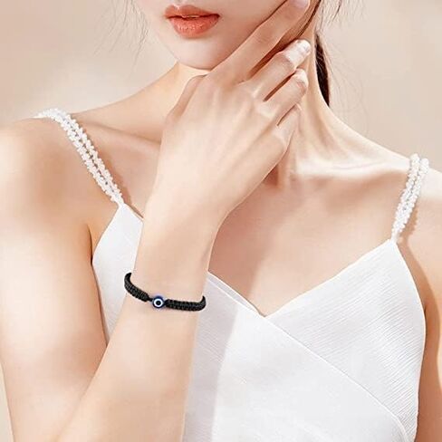 Evil Eye Bracelets for Women Men Handmade Braided Kabbalah Bracelet Good Luck Protection Bracelet Rope Cord Thread Friendship Adjustable String Minimalist Jewelry (Black) in Saudi Arabia