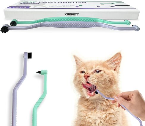 2 Pcs Dual Sided Cat Toothbrush with Micro Brush Head, Anti-Slip Curved Handle, Designed for Small Pets Eliminates Bad Breath and Reduces Plaque Tartar Formation in Saudi Arabia
