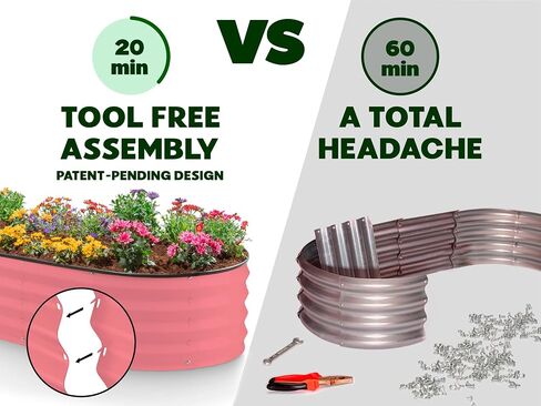 Galvanized Raised Garden Beds Outdoor // 4×2×1 ft Planter Raised Beds for Gardening, Vegetables, Flowers // Large Metal Garden Box (Pink) // Patent Pending Tool-Free Assembly in Saudi Arabia