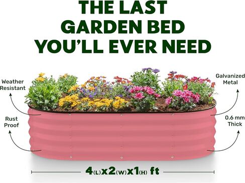Galvanized Raised Garden Beds Outdoor // 4×2×1 ft Planter Raised Beds for Gardening, Vegetables, Flowers // Large Metal Garden Box (Pink) // Patent Pending Tool-Free Assembly in Saudi Arabia