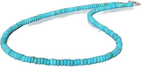 Dainty Natural Turquoise Beaded Necklace, Throat Chakra, Real Genuine Turquoise, 925 Sterling Silver, Gift for Her, Lobster Clasp Toggle Clasp (14 Inch Lobster Clasp with Sterling Extension) in Saudi Arabia