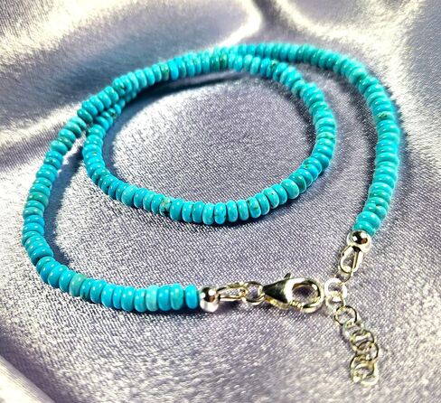 Dainty Natural Turquoise Beaded Necklace, Throat Chakra, Real Genuine Turquoise, 925 Sterling Silver, Gift for Her, Lobster Clasp Toggle Clasp (14 Inch Lobster Clasp with Sterling Extension) in Saudi Arabia