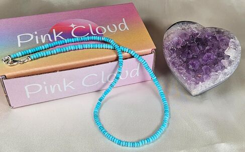 Dainty Natural Turquoise Beaded Necklace, Throat Chakra, Real Genuine Turquoise, 925 Sterling Silver, Gift for Her, Lobster Clasp Toggle Clasp (14 Inch Lobster Clasp with Sterling Extension) in Saudi Arabia