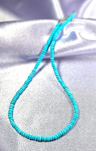 Dainty Natural Turquoise Beaded Necklace, Throat Chakra, Real Genuine Turquoise, 925 Sterling Silver, Gift for Her, Lobster Clasp Toggle Clasp (14 Inch Lobster Clasp with Sterling Extension) in Saudi Arabia