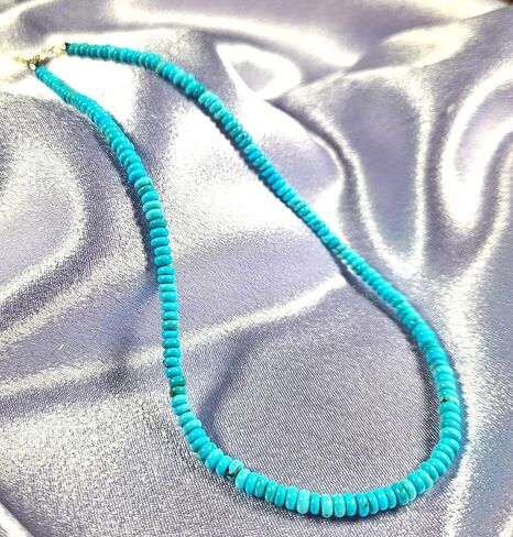 Dainty Natural Turquoise Beaded Necklace, Throat Chakra, Real Genuine Turquoise, 925 Sterling Silver, Gift for Her, Lobster Clasp Toggle Clasp (14 Inch Lobster Clasp with Sterling Extension) in Saudi Arabia