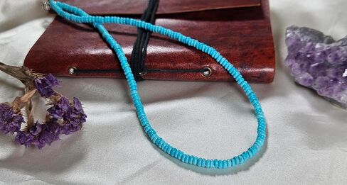 Dainty Natural Turquoise Beaded Necklace, Throat Chakra, Real Genuine Turquoise, 925 Sterling Silver, Gift for Her, Lobster Clasp Toggle Clasp (14 Inch Lobster Clasp with Sterling Extension) in Saudi Arabia