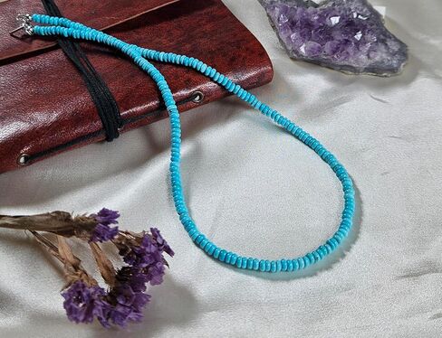 Dainty Natural Turquoise Beaded Necklace, Throat Chakra, Real Genuine Turquoise, 925 Sterling Silver, Gift for Her, Lobster Clasp Toggle Clasp (14 Inch Lobster Clasp with Sterling Extension) in Saudi Arabia