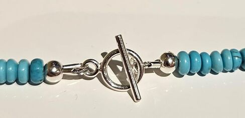 Dainty Natural Turquoise Beaded Necklace, Throat Chakra, Real Genuine Turquoise, 925 Sterling Silver, Gift for Her, Lobster Clasp Toggle Clasp (14 Inch Lobster Clasp with Sterling Extension) in Saudi Arabia