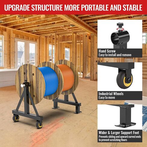 Wire Spool Rack Portable Cable Caddy Steel Wire Dispenser Rack Wire Spool Holder with Wheels for up to 28" Diameter Spools 220 Lbs Capacity (Black) in Saudi Arabia