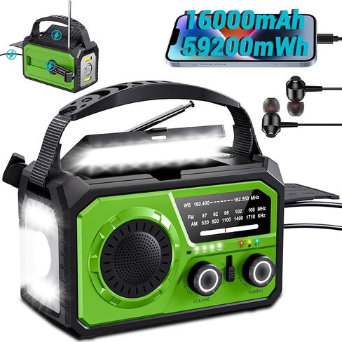 16000mah Emergency Weather Radio Hand Crank Radio Solar Radio Battery Powered Radio,Portable Am/Fm/Wb NOAA Radio with Wireless,Phone Charger,SOS,Compass,Flashlight,Reading Lamp,Survival Radio Grey in Saudi Arabia