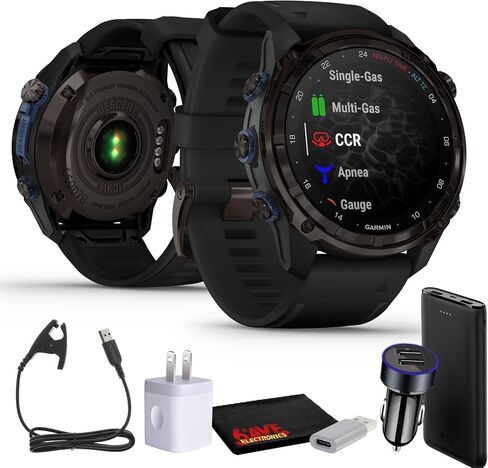 Garmin Descent Mk3i, Dive Computer Smartwatch 51MM, Carbon Gray DLC Titanium with Black Silicone Band, Air Integration and Multisport GPS Training Fitness Watch Bundle with Accessories in Saudi Arabia