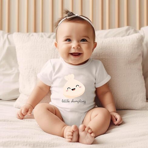 Little Dumpling Baby Bodysuit Kawaii Dimsum Foodie Lil Bao Romper Funny Sushi Roll Shower Shirt (0-6 Months, Little Dumpling-Short Sleeve Romper) in Saudi Arabia
