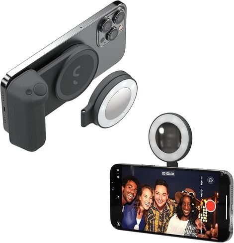 ShiftCam SnapLight - ضوء حلقة سيلفي LED مع أربعة إعدادات للسطوع وبطارية مدمجة - يتم تركيبه مغناطيسيًا على أي هاتف - تصميم قابل للطي (منتصف الليل -) in Kuwait