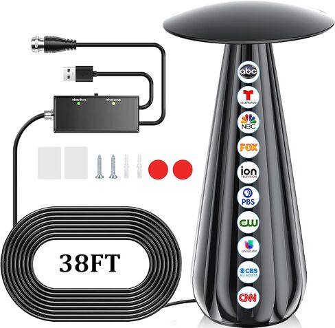 أقوى هوائي تلفزيون داخلي لعام 2024، نطاق يزيد عن 1400 ميل، أفضل هوائي تلفزيون رقمي للقنوات المحلية، هوائي تلفزيون ذكي للتلفزيون عالي الدقة مع مضخم إشارة - يدعم 4K 1080p جميع أجهزة التلفاز - كابل محوري بطول 38 قدم in Kuwait