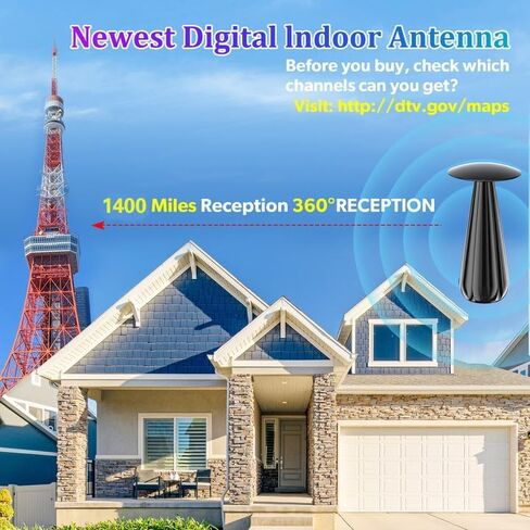 أقوى هوائي تلفزيون داخلي لعام 2024، نطاق يزيد عن 1400 ميل، أفضل هوائي تلفزيون رقمي للقنوات المحلية، هوائي تلفزيون ذكي للتلفزيون عالي الدقة مع مضخم إشارة - يدعم 4K 1080p جميع أجهزة التلفاز - كابل محوري بطول 38 قدم in Kuwait