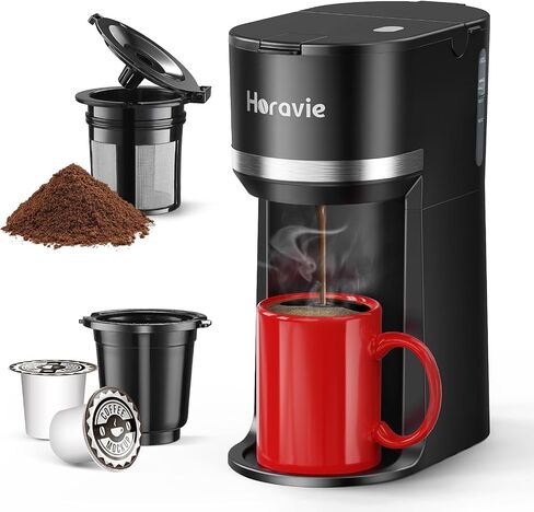 Mini Single Serve Coffee Maker for K Cup and Ground Coffee, Fast Brew One Cup Coffee Machine with Descaling Reminder and Water Window, 6 to 12 oz. Brew Sizes, Black in Saudi Arabia
