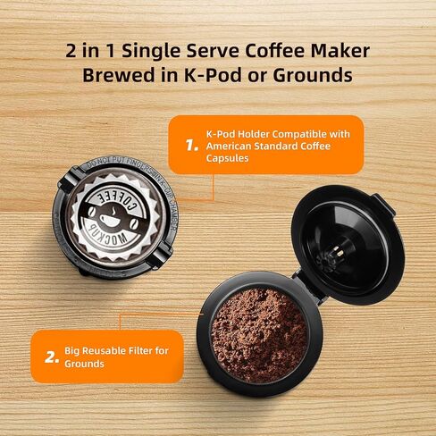 Mini Single Serve Coffee Maker for K Cup and Ground Coffee, Fast Brew One Cup Coffee Machine with Descaling Reminder and Water Window, 6 to 12 oz. Brew Sizes, Black in Saudi Arabia