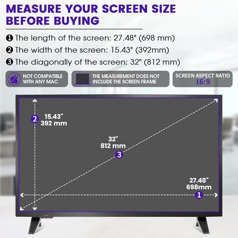F FORITO واقي شاشة تلفزيون غير لامع مضاد للضوء الأزرق مقاس 32 بوصة، غطاء شاشة كمبيوتر مضاد للوهج لحماية العين مقاس 32 بوصة لشاشات LCD وLED وOLED وQLED 4K HDTV in Kuwait