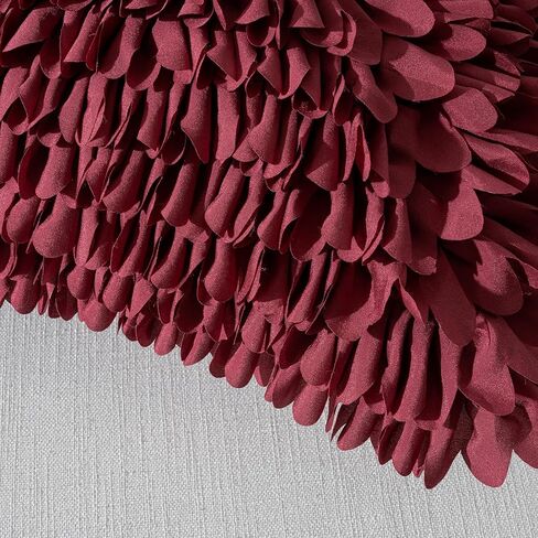 Handmade Decorative Floral Throw Pillow Cover, 3D Petal Ruffles Fluffy Chiffon Pillowcase Cushion Cover for Couch Bed Living Room Home Decor (Burgundy, 18x18 inch) in Saudi Arabia