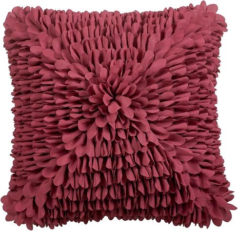 Handmade Decorative Floral Throw Pillow Cover, 3D Petal Ruffles Fluffy Chiffon Pillowcase Cushion Cover for Couch Bed Living Room Home Decor (Burgundy, 18x18 inch) in Saudi Arabia