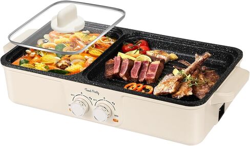 Food Party Hot Pot Electric Grill 2 in 1 Korean BBQ Grill Indoor Smokeless Hotpot Pot Electric Cooker Sahabu Shabu Pot Non Stick (Large) in Saudi Arabia