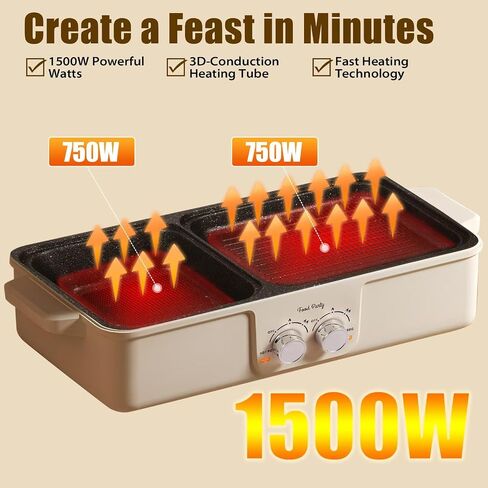 Food Party Hot Pot Electric Grill 2 in 1 Korean BBQ Grill Indoor Smokeless Hotpot Pot Electric Cooker Sahabu Shabu Pot Non Stick (Large) in Saudi Arabia