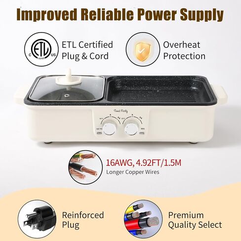 Food Party Hot Pot Electric Grill 2 in 1 Korean BBQ Grill Indoor Smokeless Hotpot Pot Electric Cooker Sahabu Shabu Pot Non Stick (Large) in Saudi Arabia