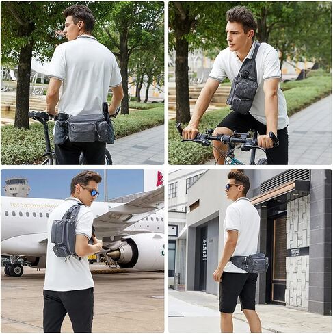 TUDEQU Fanny Pack for Men with Water Bottle Holders, Black Fanny Pack, Waist Bag for Men, Fanny Pack Men in Saudi Arabia