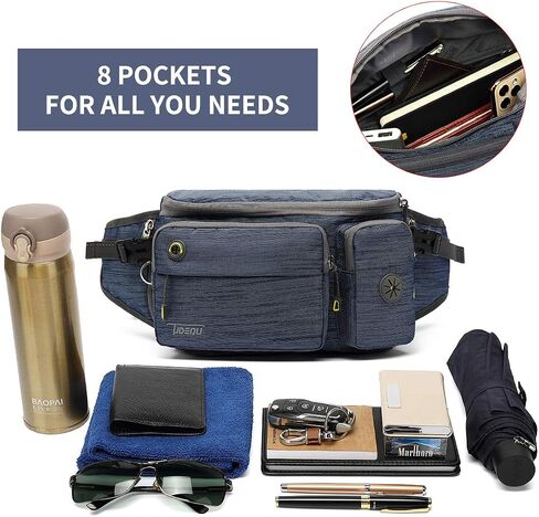 TUDEQU Fanny Pack for Men with Water Bottle Holders, Black Fanny Pack, Waist Bag for Men, Fanny Pack Men in Saudi Arabia