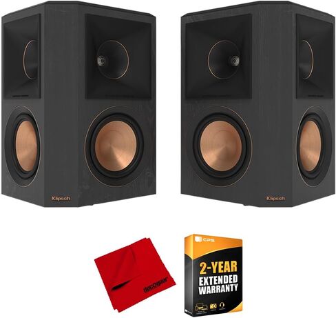 مكبر صوت Klipsch 1070020 RP-502S II صوت محيطي فائق مع صوتيات محسنة - خشب الأبنوس، حزمة زوجية مع حزمة حماية محسنة CPS لمدة عامين وقطعة قماش تنظيف من الألياف الدقيقة مقاس 6 × 6 بوصة in Kuwait