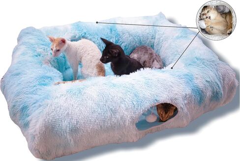 XxingSheep 4 Cave Shuttled XL Cat Tunnel Bed for Indoor Cats Peekaboo Toy Donut with Warm Mat in Saudi Arabia
