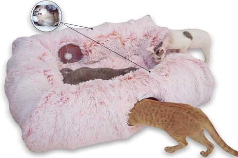 XxingSheep 4 Cave Shuttled XL Cat Tunnel Bed for Indoor Cats Peekaboo Toy Donut with Warm Mat in Saudi Arabia