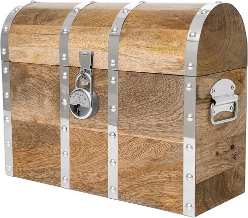 Handmade Pirate Treasure Chest with Lock and Keys - 16 x 12 Inch Vintage Wooden Storage Trunk with Hinged Lid - Antique Storage Decorative Box Made of Durable and Strong Mango Wood (Brown) in Saudi Arabia