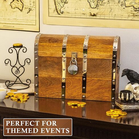 Handmade Pirate Treasure Chest with Lock and Keys - 16 x 12 Inch Vintage Wooden Storage Trunk with Hinged Lid - Antique Storage Decorative Box Made of Durable and Strong Mango Wood (Brown) in Saudi Arabia