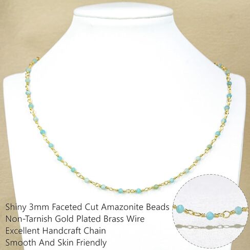 Amazonite Choker Necklace, Natural Blue Crystal Beaded Necklaces for Women, Handmade 18k Gold Plated 3mm Beads Healing Crystal Necklace in Saudi Arabia