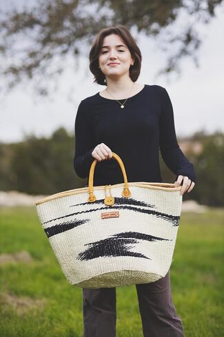 Balance Peace Handwoven Sisal Bag, Lightweight Market Basket with Leather Strap Handles and Button Closure, Large Straw Purse Perfect for Travel, Handmade Summer Beach Tote Handbag for Women in Saudi Arabia