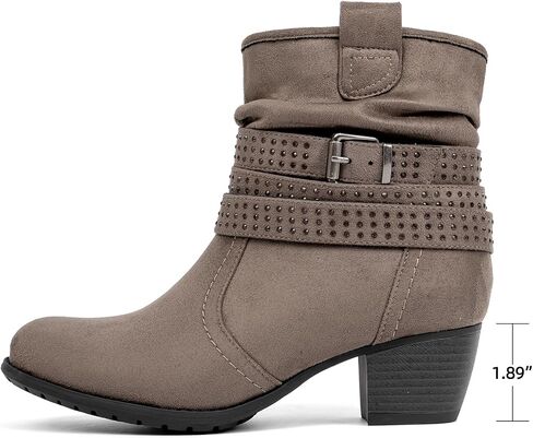 Women's Mid Calf Boots,Round Toe Comfort Low Heel Slouchy Dress zip booties with Jeweled strap in Kuwait